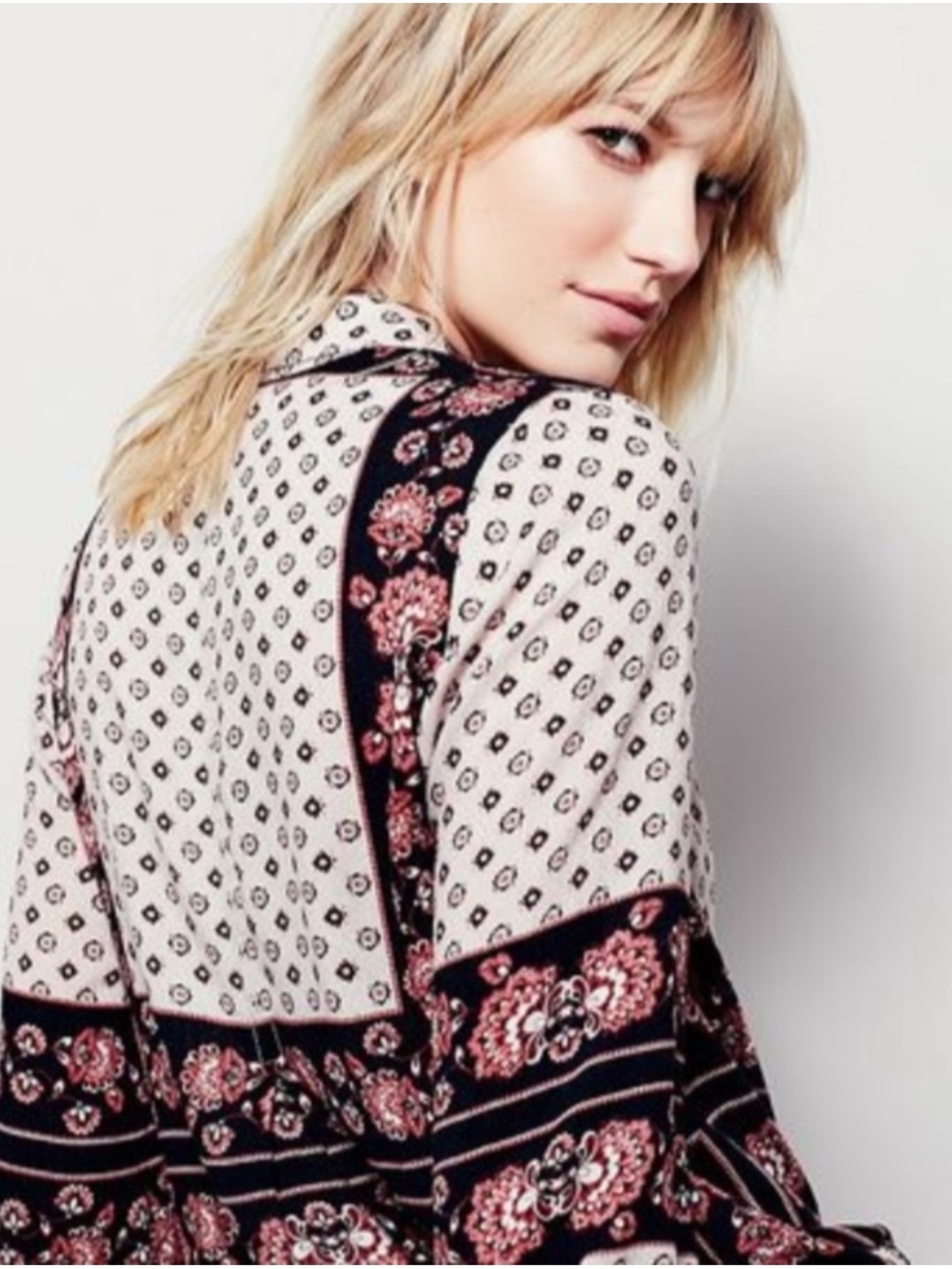 Free People “Changing Times” Boho Mixed Floral Print Ruffle Long Sleeve Tunic• S - Picture 4 of 15